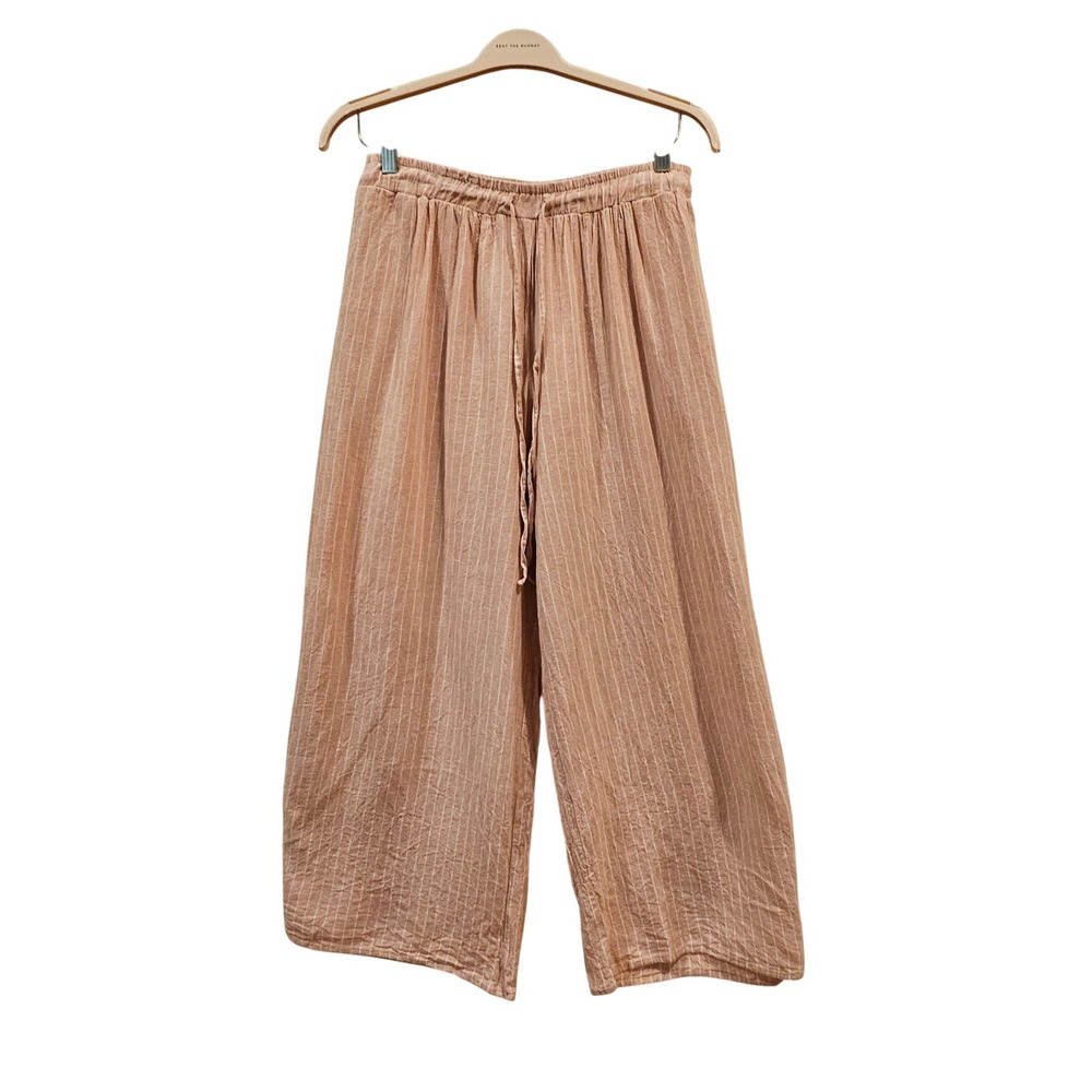 Vince Camuto Linen Blend Striped Wide Leg Cropped Pants Women's Size M